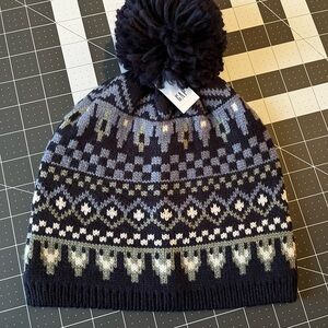 GAP Blue and Gray Knit Beanie with Pom